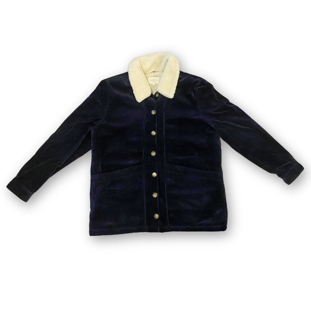 Sezane Will Jacket Navy with Wool Collar Size XL